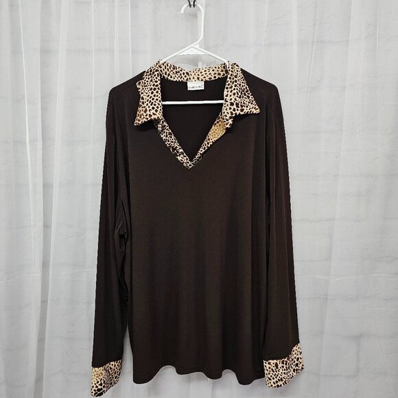 Fashion Bug Blouse Brown Leopard Layered Office 1X+ - Picture 1 of 6